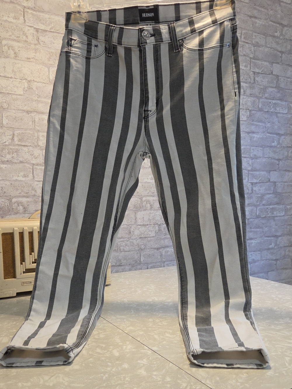 Hudson Jeans Gray and White Vertical Stripe Pants